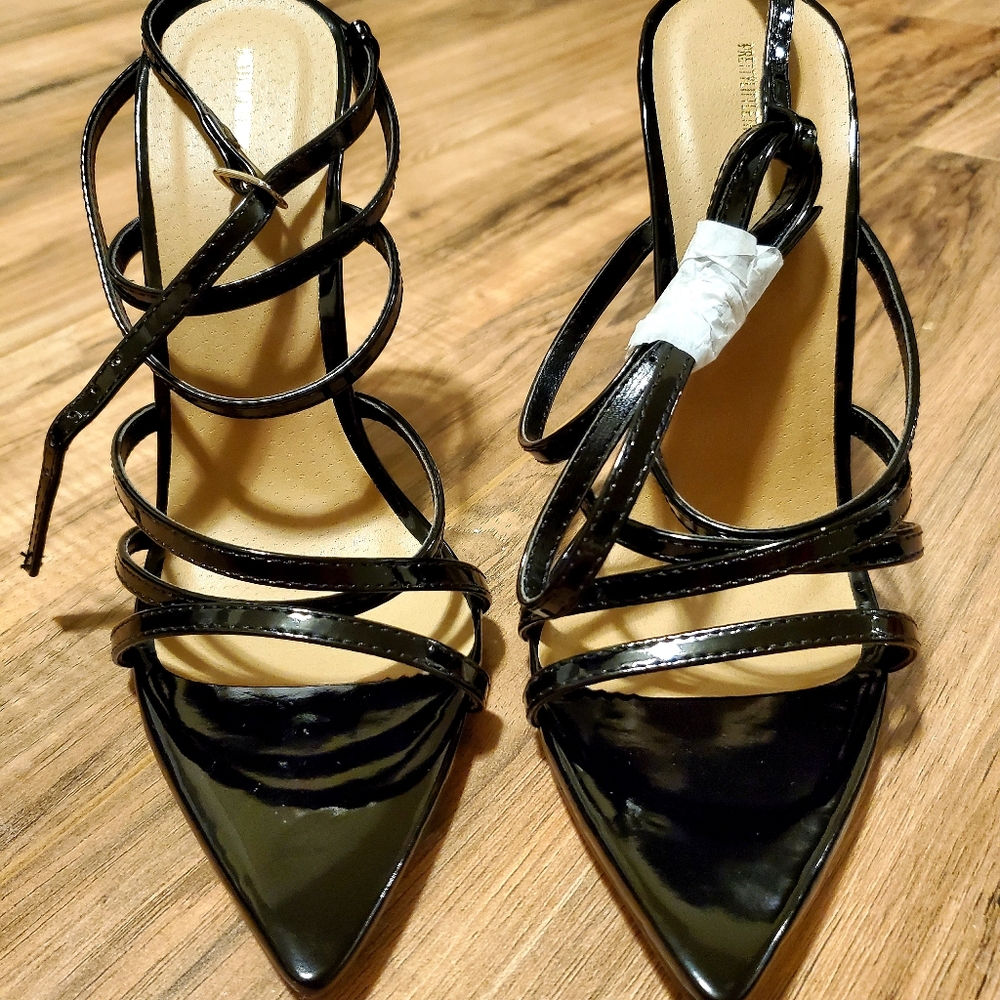 PRETTYLITTLETHING Patten Leather Strappy Stilletto